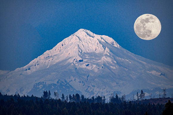Moon Over Mount Hood - Oregon